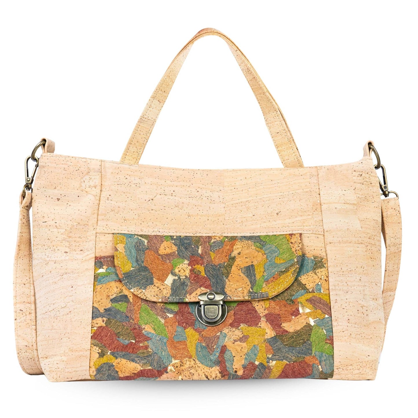Natural Cork Handbag | Vegan Shoulder Bag with Front Pocket