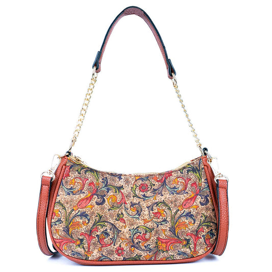 Bohemian Chic Printed Cork & Brown PU Leather Crossbody bag