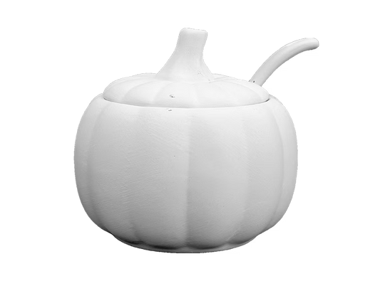 Pumpkin Sugar Pot w/ Spoon Bisqueware