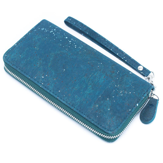 Blue mixed with silver accents women cork card wallet
