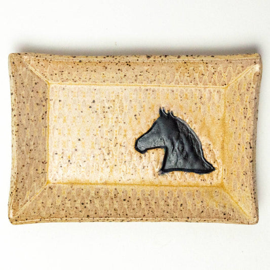 Black Horse Ceramic Beige Trinket Dish