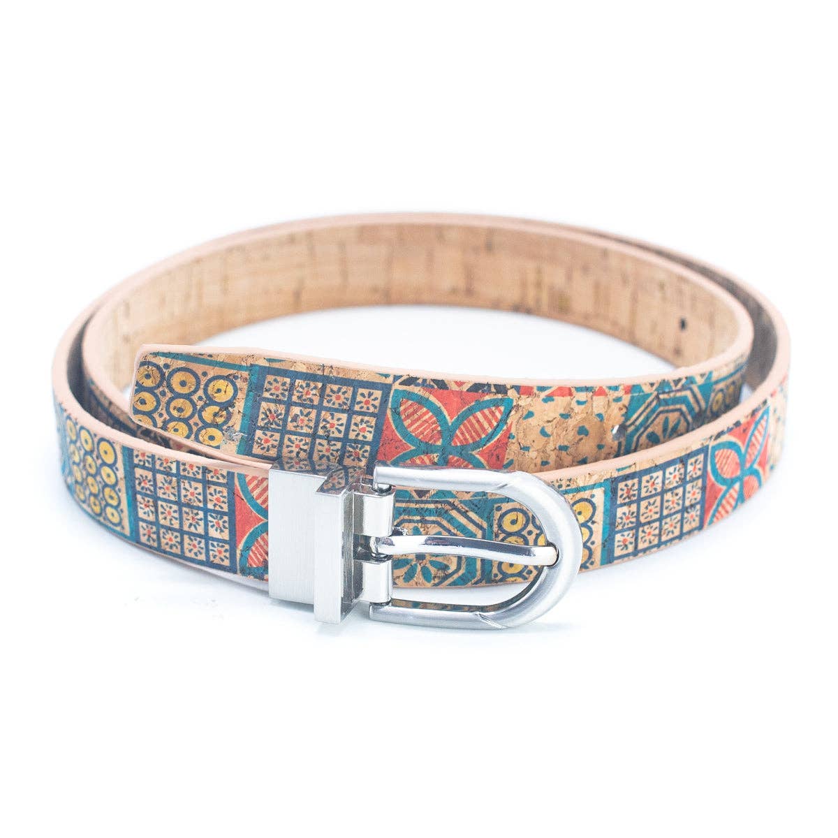Floral Print Cork Women's Belt with Adjustable Buckle-Width