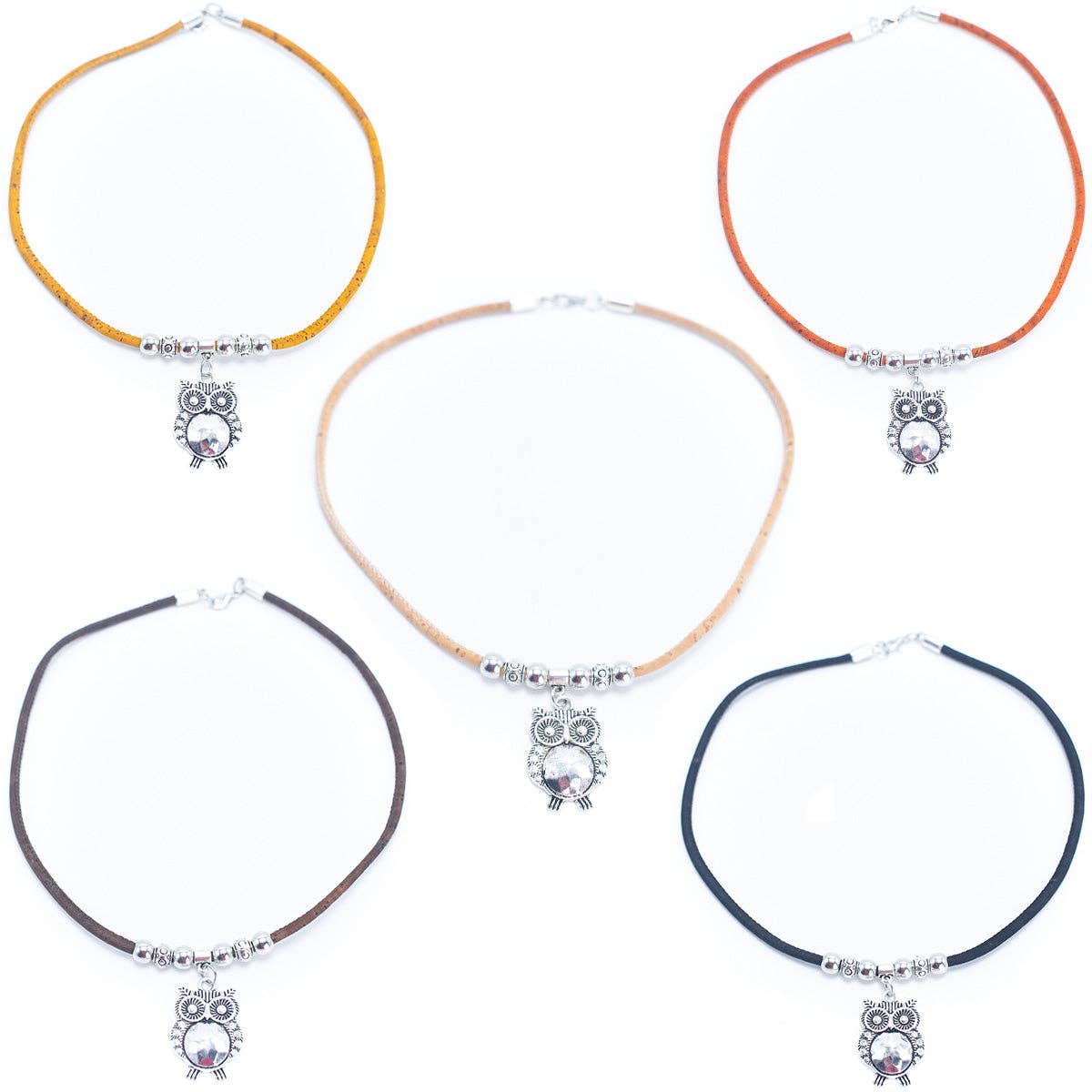 Owl colored Cork Handmade necklace