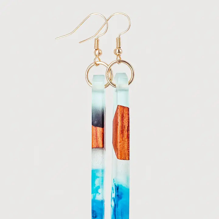 Blue Swirl Wooden & Resin Earrings
