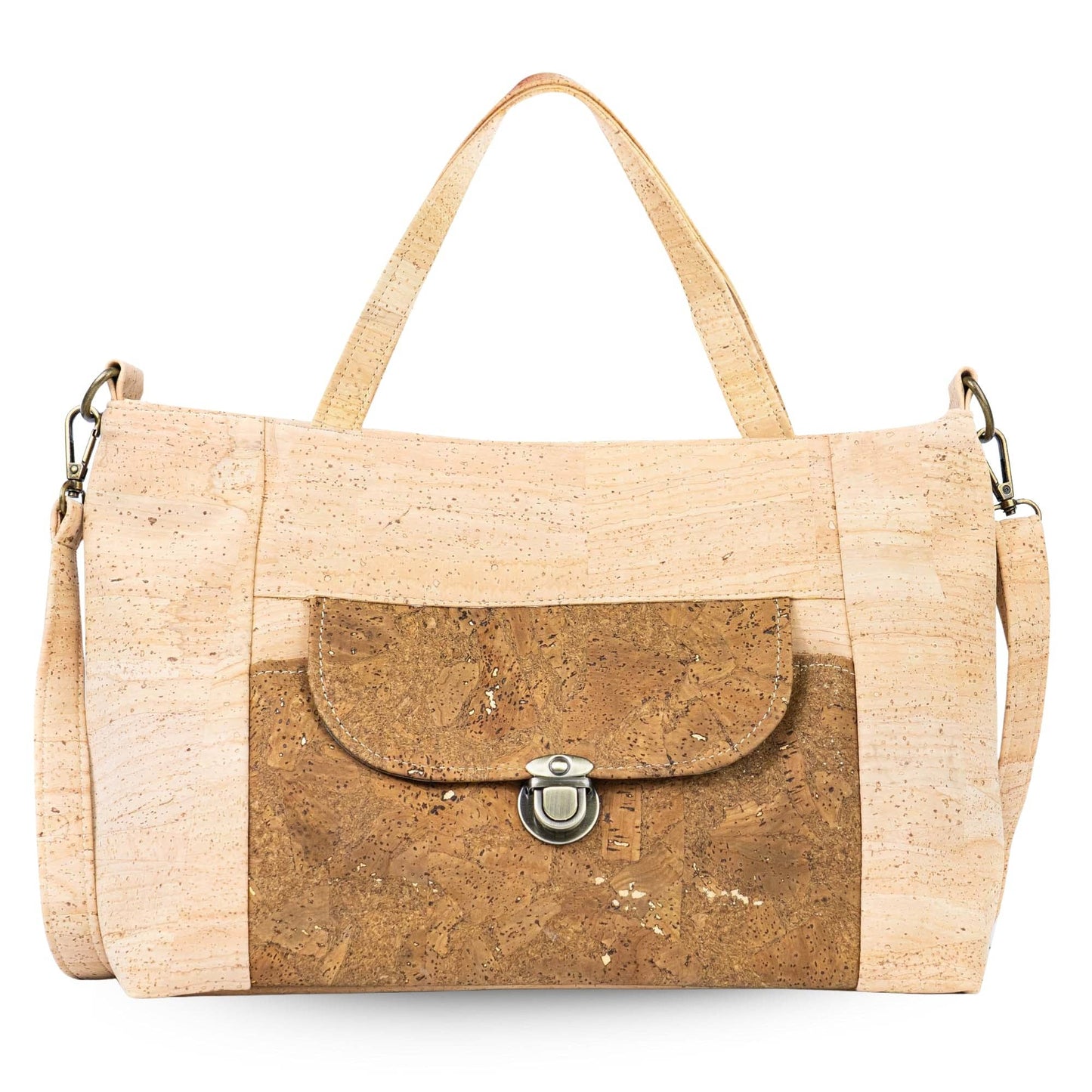 Natural Cork Handbag | Vegan Shoulder Bag with Front Pocket