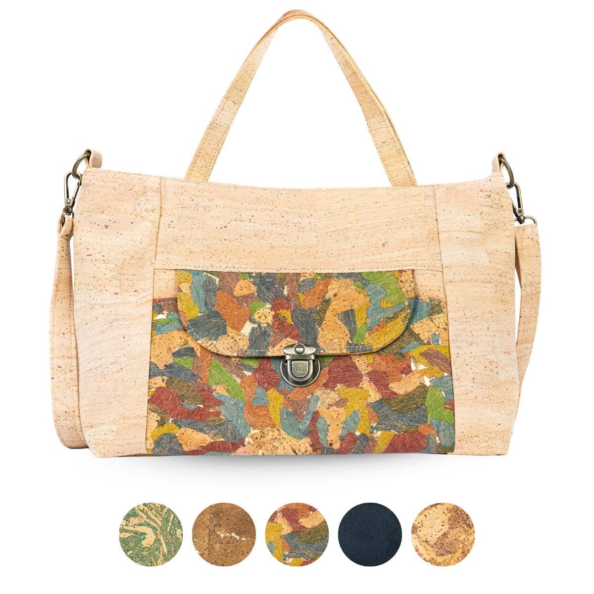 Natural Cork Handbag | Vegan Shoulder Bag with Front Pocket