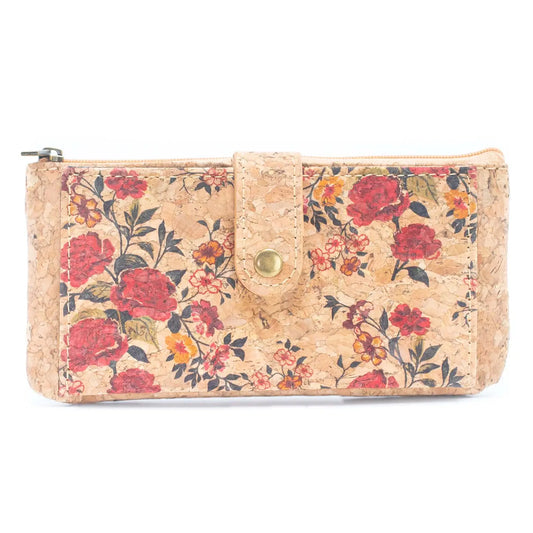 Flower pattern slim card cork wallets