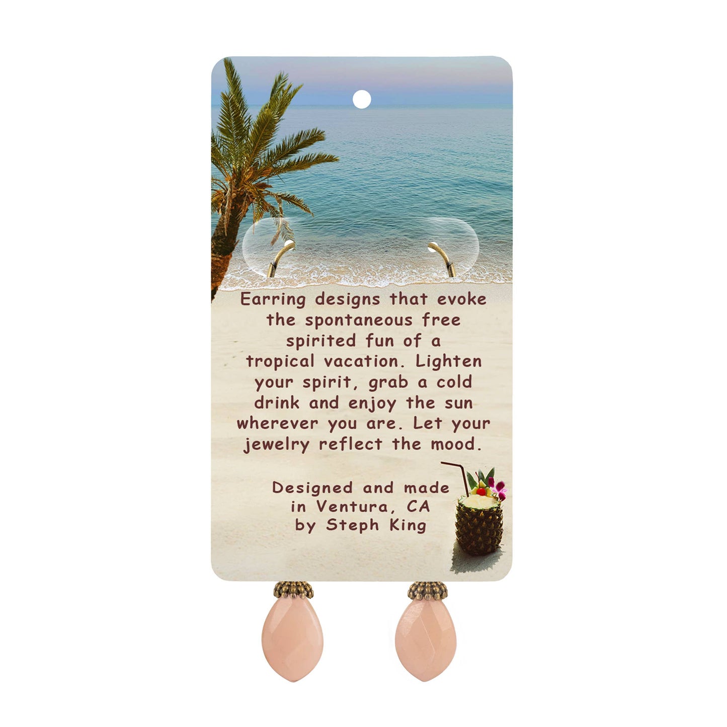 Starfish, Real Shell, Peach Drop Earrings - Tropical Vacation