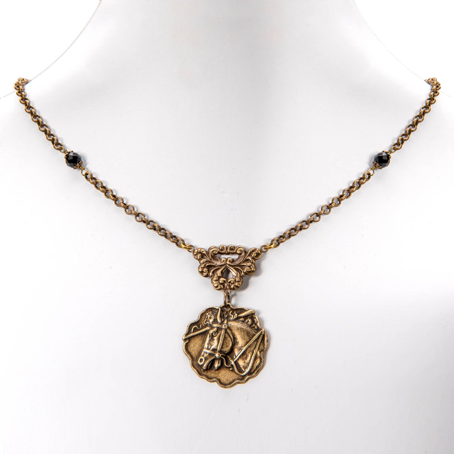 Horse Head Medal w/ Onyx Necklace - Horse Girl