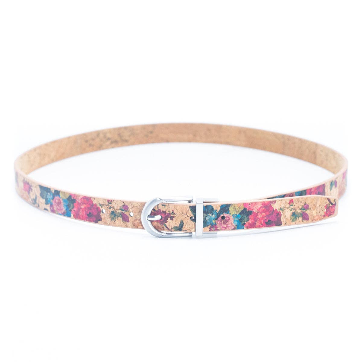 Floral Print Cork Women's Belt with Adjustable Buckle-Width