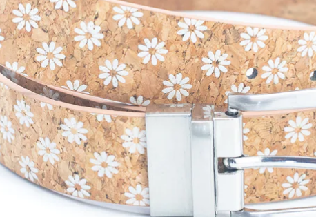 Floral Print Cork Women's Belt with Adjustable Buckle-Width