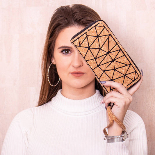 Geometric Cork-Over Zipper Wallet