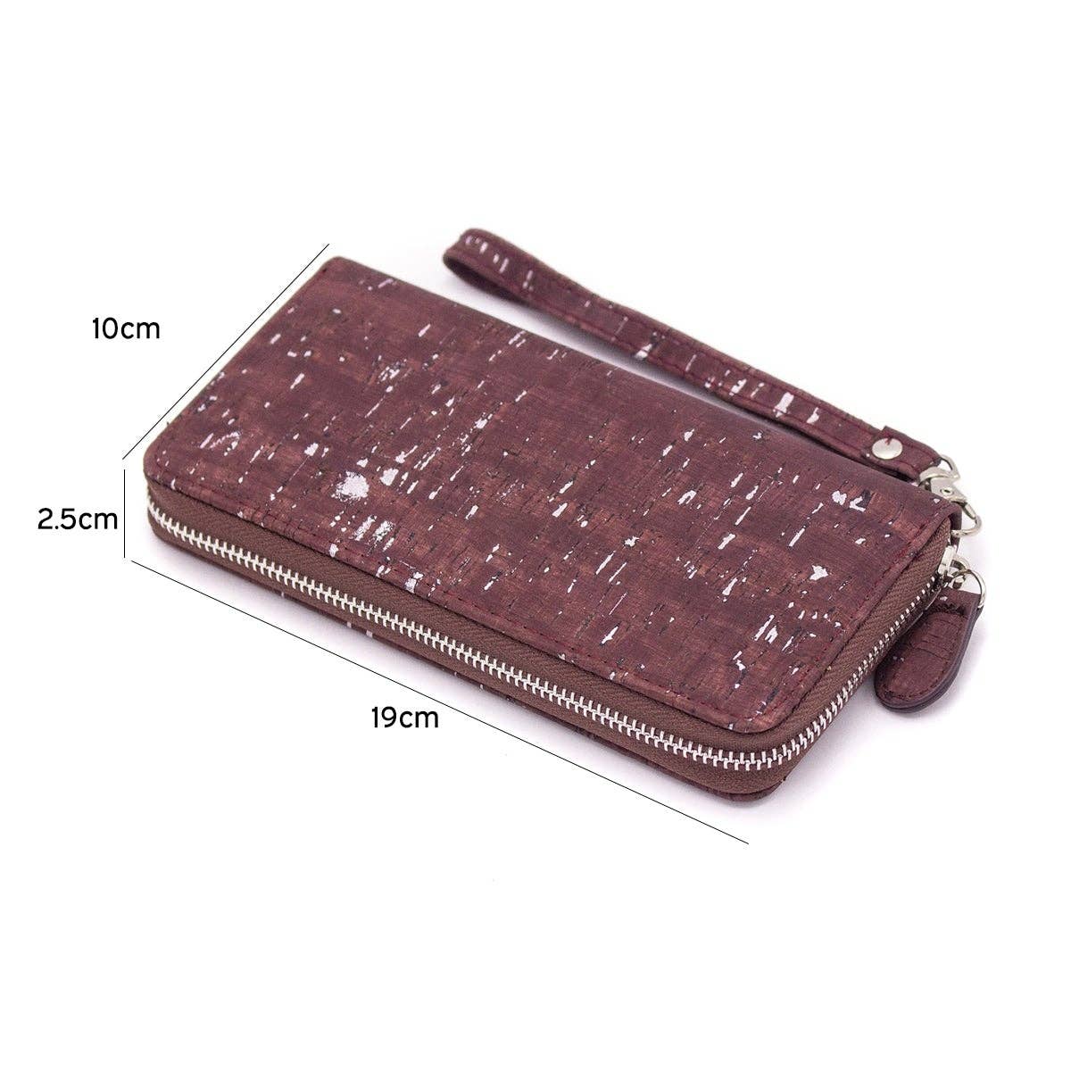 Brown mixed silver cork with accents card zipper Wallet