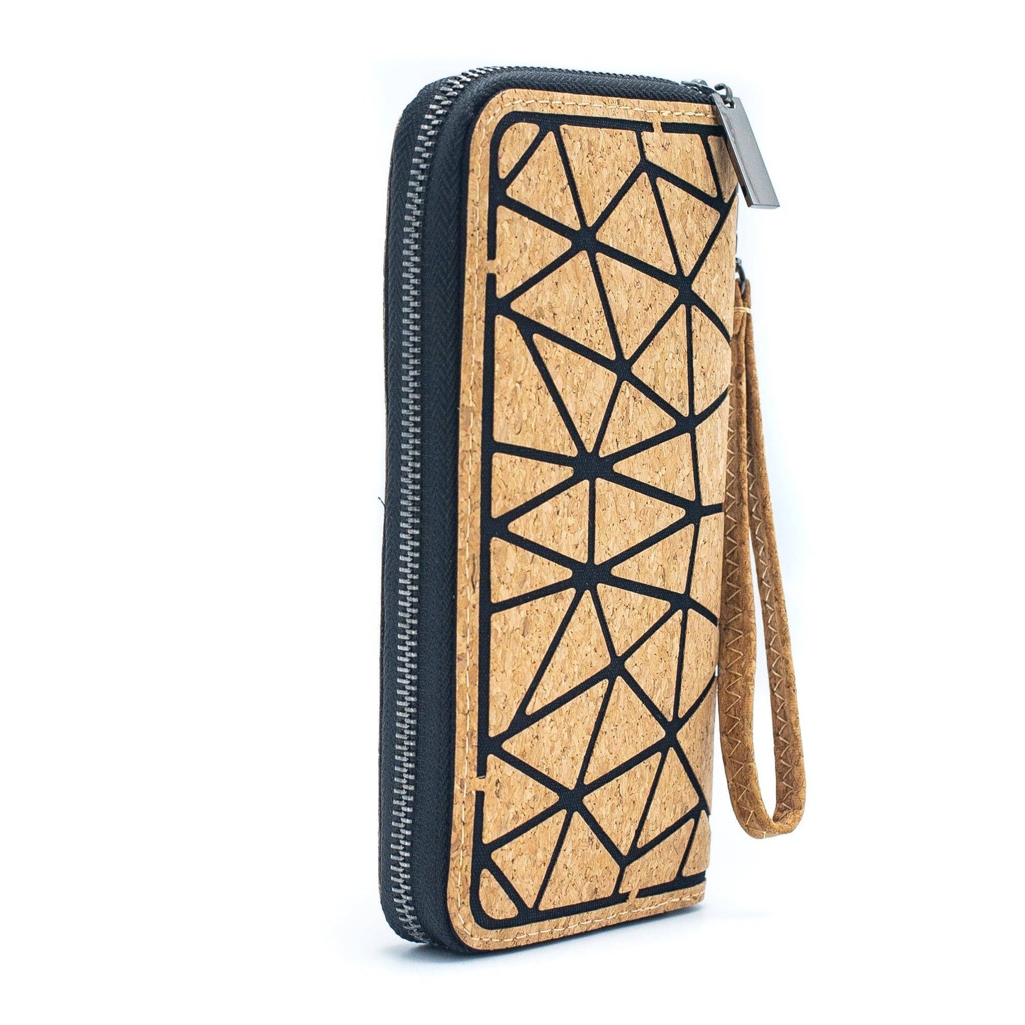 Geometric Cork-Over Zipper Wallet