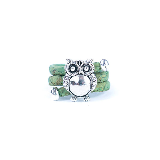 Owl pendant Antique Silver colorful Cork Ring