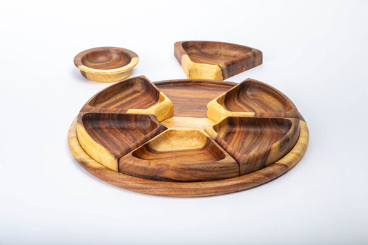 Snack Round Platter w/ sauce bowl - Nile Rose woodcraft