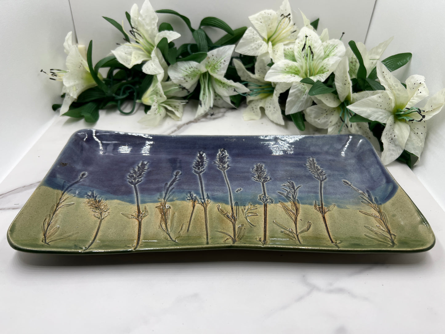 Rectangle Tray w/Lavender handmade pottery