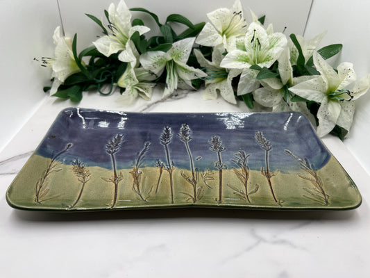Rectangle Tray w/Lavender handmade pottery