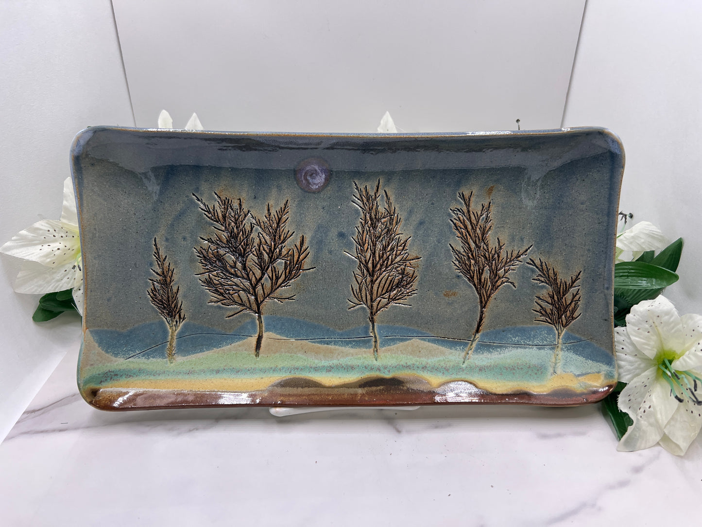 Rectangle Tray w/Branches handmade pottery