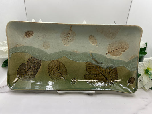 Rectangle Tray w/Leaves handmade pottery