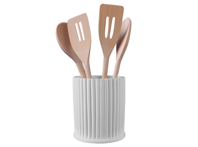 Stoneware Ribbed Utensil Crock Bisqueware
