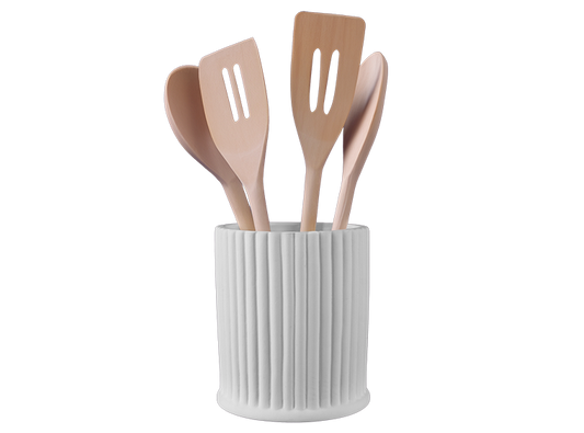 Stoneware Ribbed Utensil Crock Bisqueware