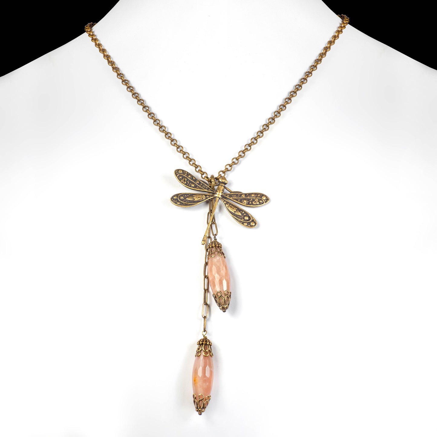 Dragonfly and the Moon - Vintage Brass Necklace