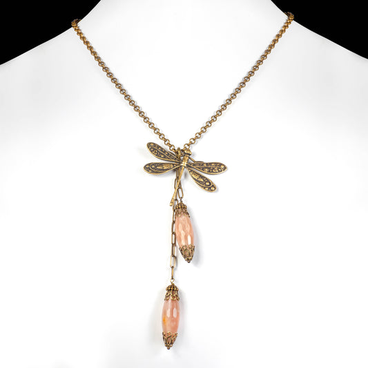 Dragonfly and the Moon - Vintage Brass Necklace