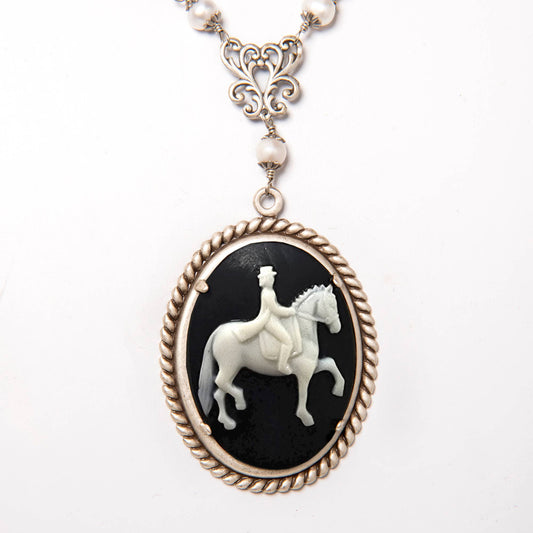 Elegant Dressage Cameo Necklace - Horse Girl