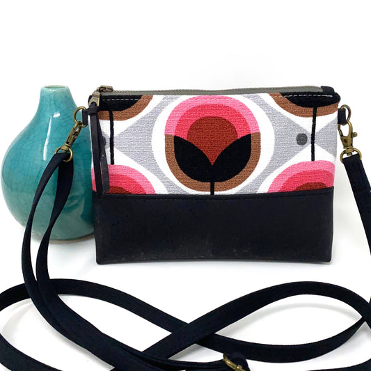 Geo Pink Organic Cotton & black Cork Crossbody