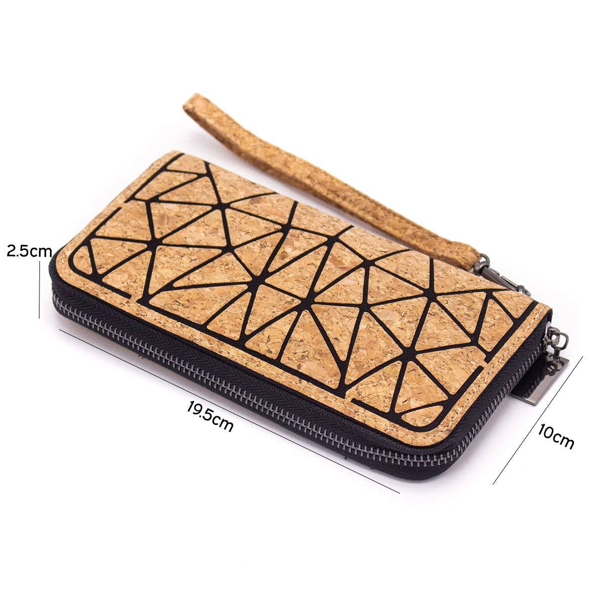 Geometric Cork-Over Zipper Wallet