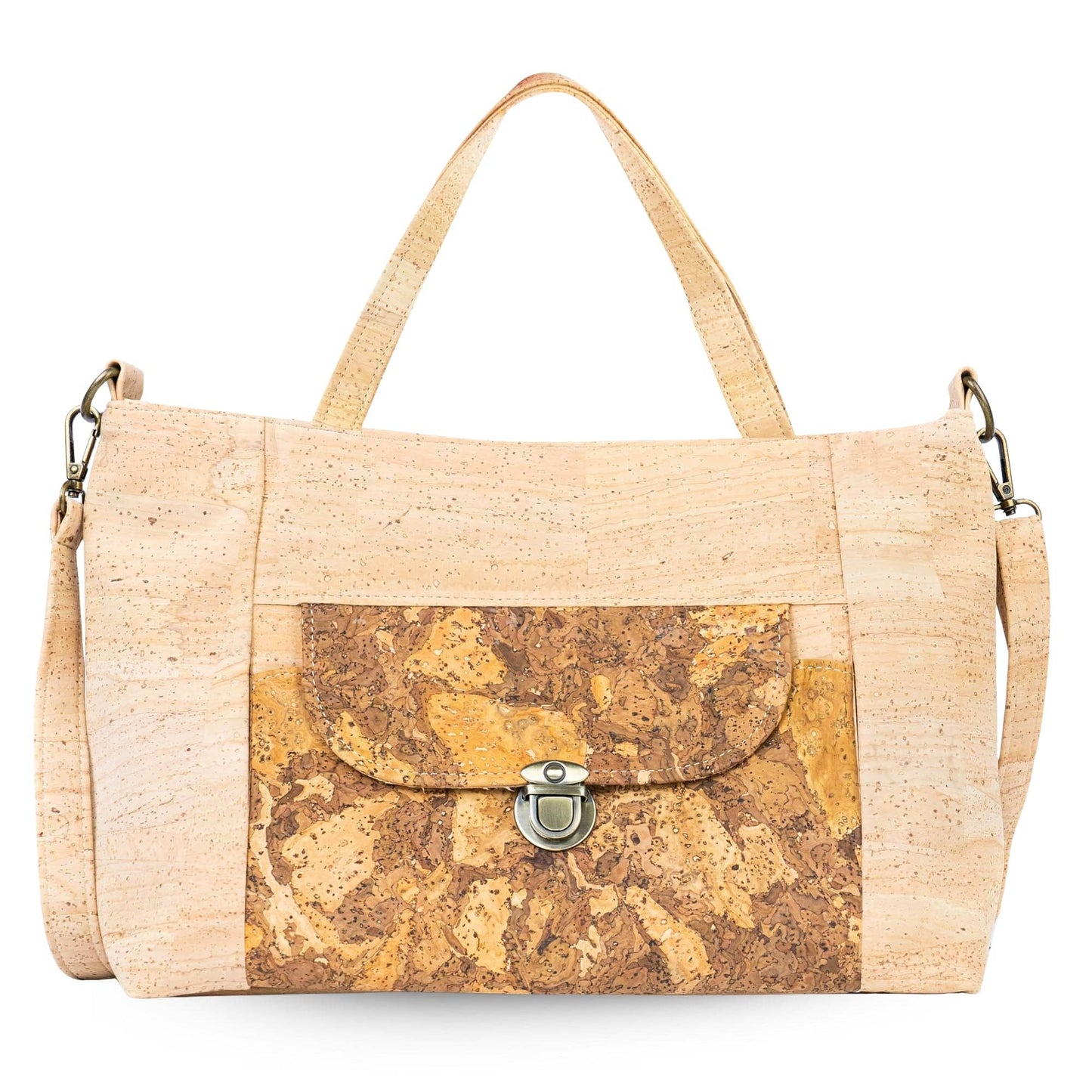 Natural Cork Handbag | Vegan Shoulder Bag with Front Pocket