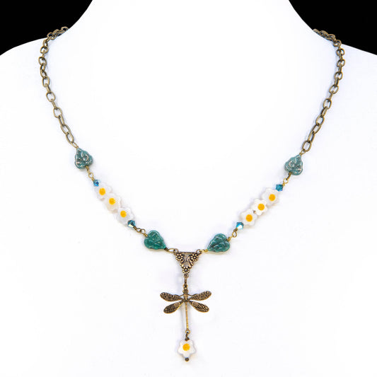 Dragonfly and Daisies Necklace - Fairyland
