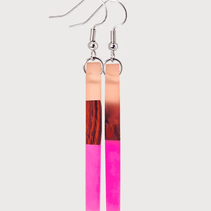 Pink Mist Wooden & Resin Earring