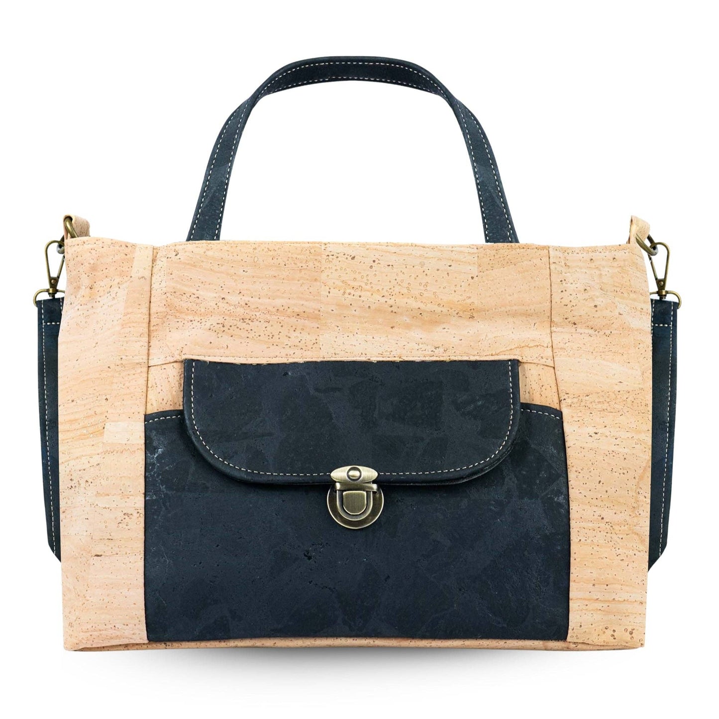 Natural Cork Handbag | Vegan Shoulder Bag with Front Pocket
