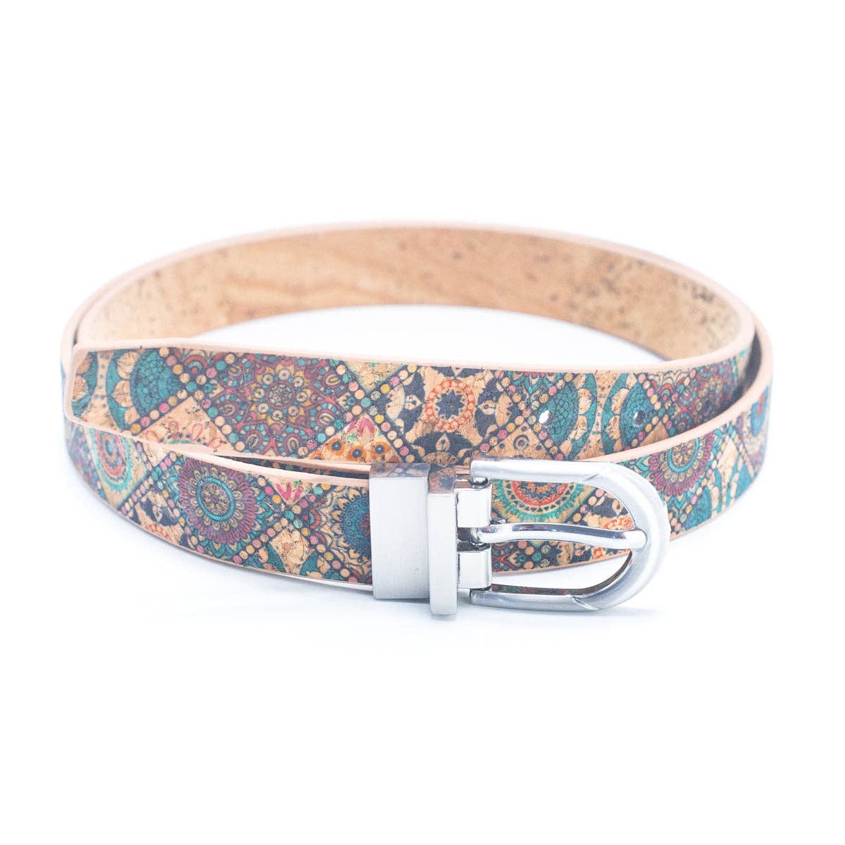 Floral Print Cork Women's Belt with Adjustable Buckle-Width