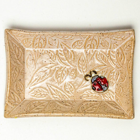 Ladybug Pattern Ceramic White Trinket Dish