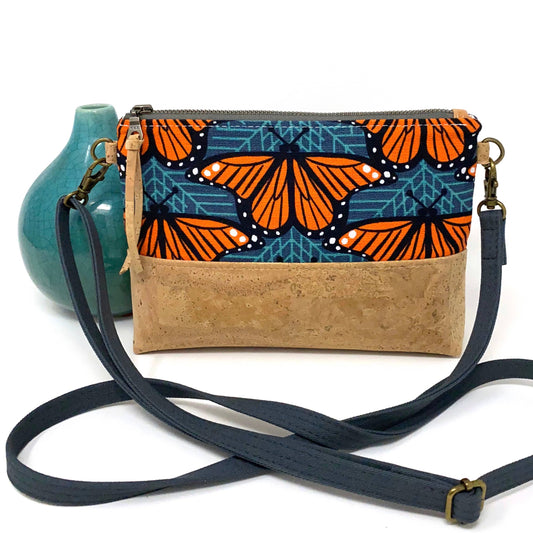 Butterflies Organic Cotton & Cork Crossbody