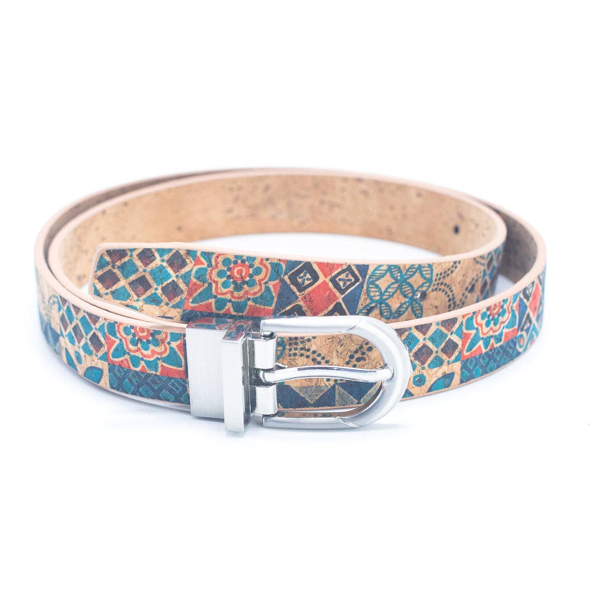 Floral Print Cork Women's Belt with Adjustable Buckle-Width