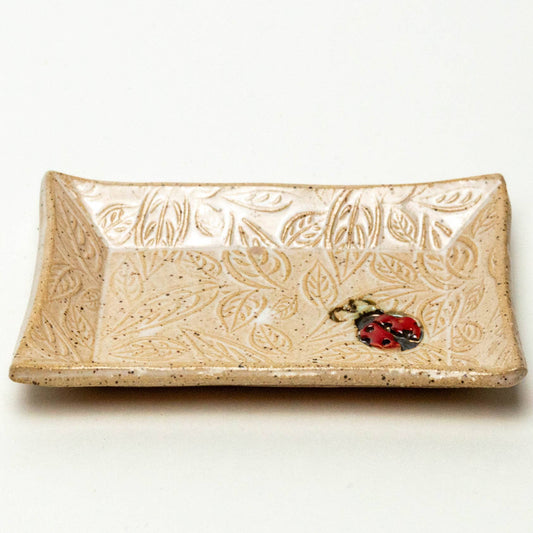 Ladybug Pattern Ceramic White Trinket Dish