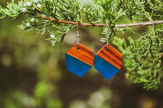 Blue Lagoon Wooden & Resin Earrings