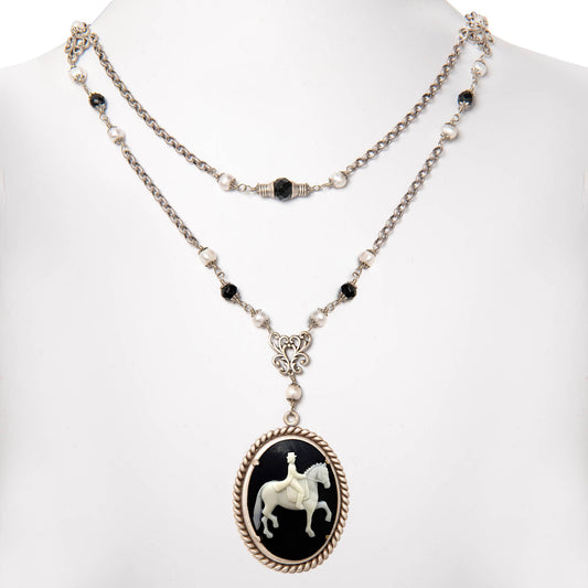 Elegant Dressage Cameo Necklace - Horse Girl