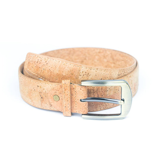 Natural Cork Men's Belt Width with Thick Black Metal Buck