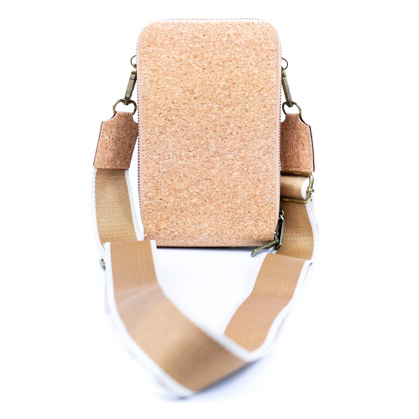 Natural Cork Crossbody Phone Bag with Triple Zipper Design