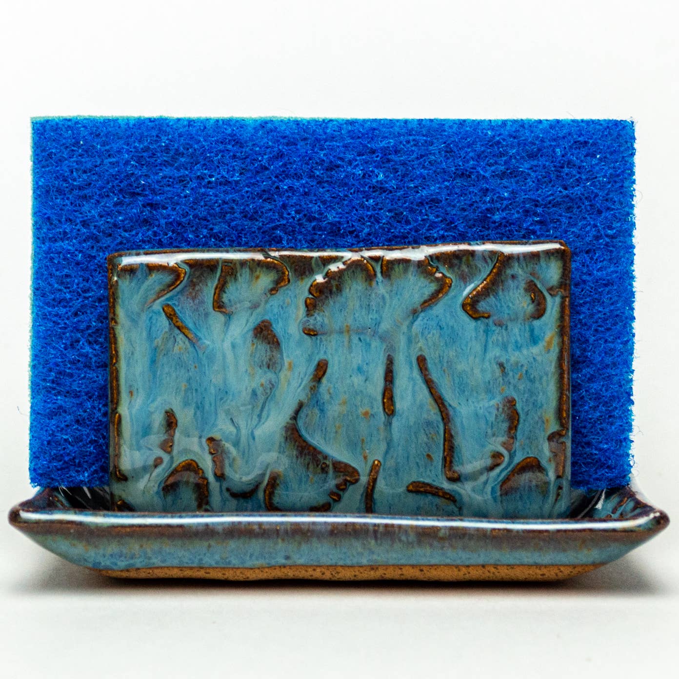 Ginkgo Patterned Blue Ceramic Sponge Holder