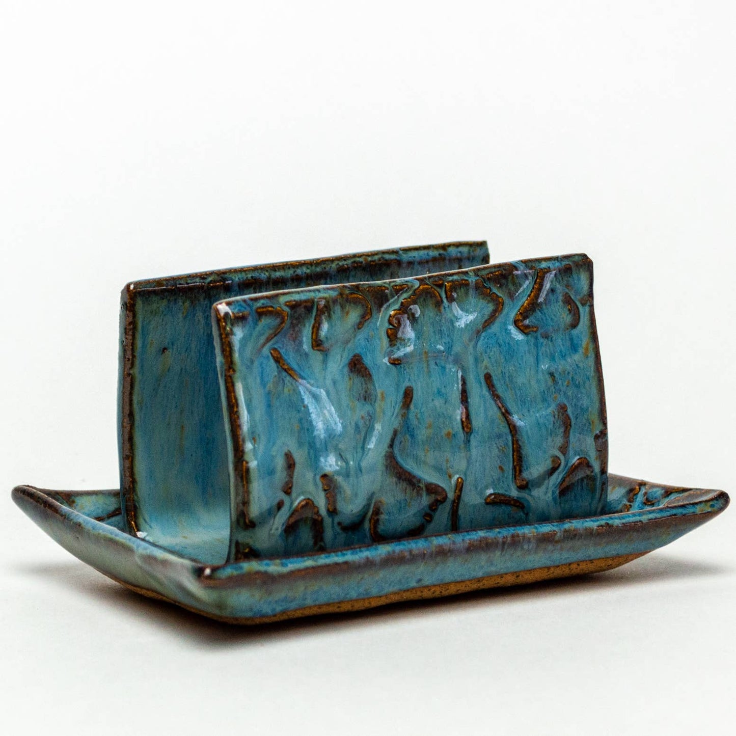 Ginkgo Patterned Blue Ceramic Sponge Holder