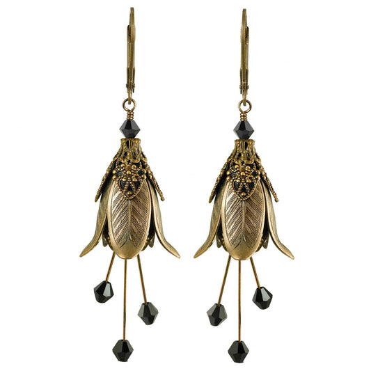 Mystic Lily Flower w Crystals Hand Painted Earrings - Flower Fairy