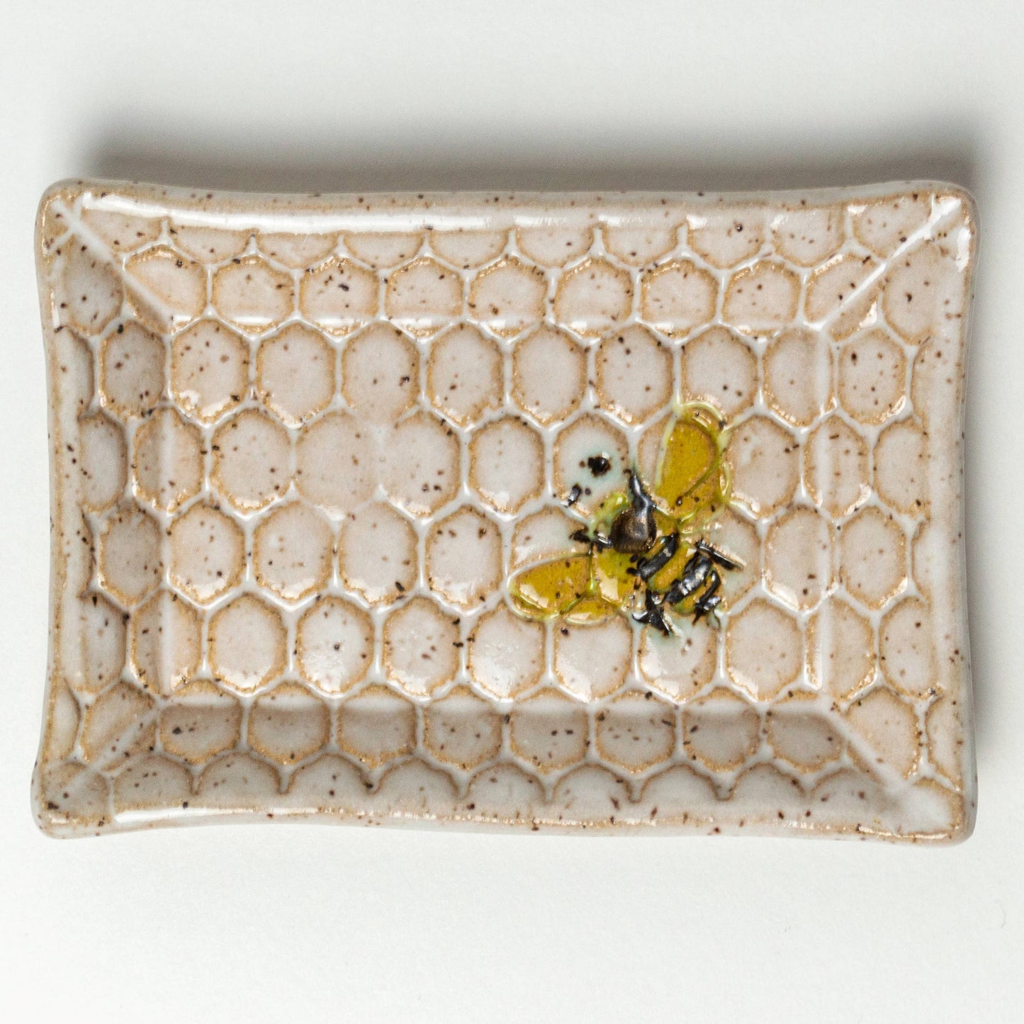Bee Pattern White Ceramic Trinket Dish