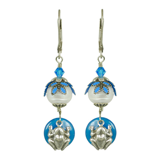 Frog & Lily Pad Pearl Glass Hand Painted Earrings - Fairyland