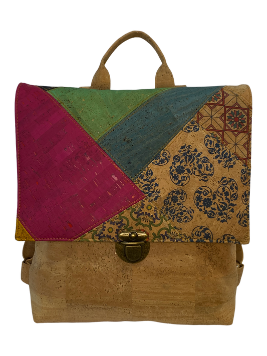 Natural ivy backpack with patchwork